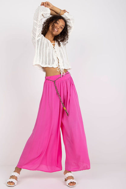 Och Bella Women High-waisted Viscose Wide-leg Pants with Decorative Belt- European Brand