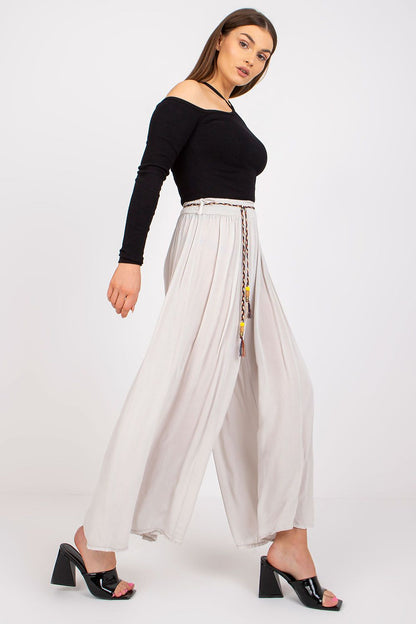 Och Bella Women High-waisted Viscose Wide-leg Pants with Decorative Belt- European Brand