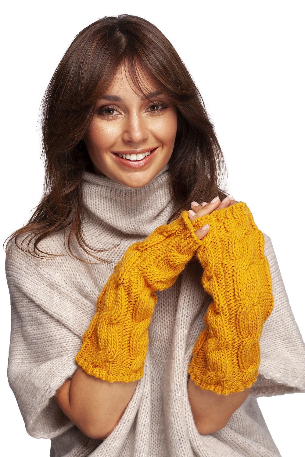 BE KNIT Women's Long Fingerless Knit Gloves