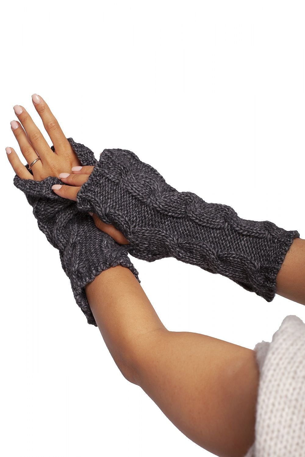 BE KNIT Women's Long Fingerless Knit Gloves