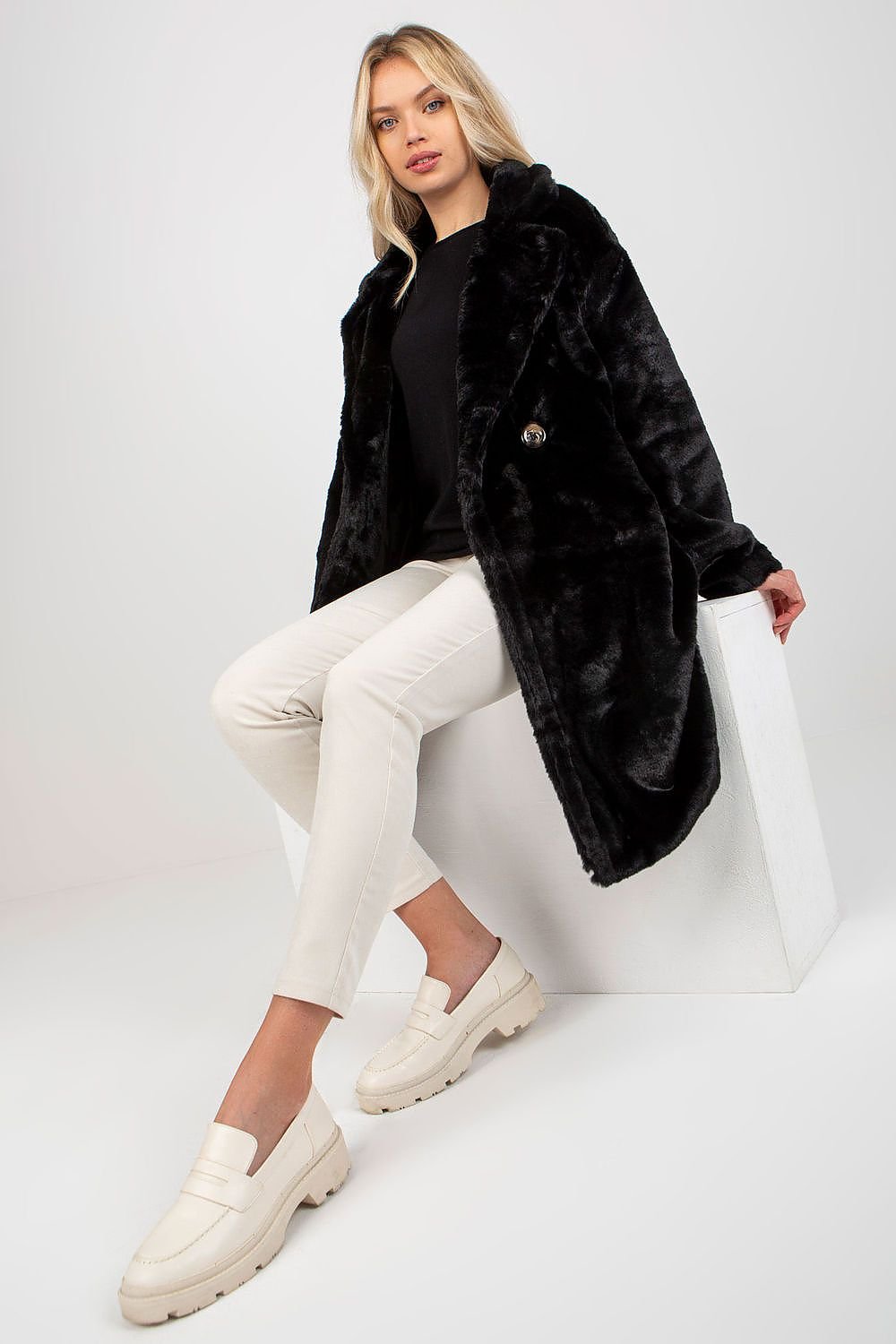 OCH BELLA Luxurious European Knee-length Fur Coat with Side Pockets