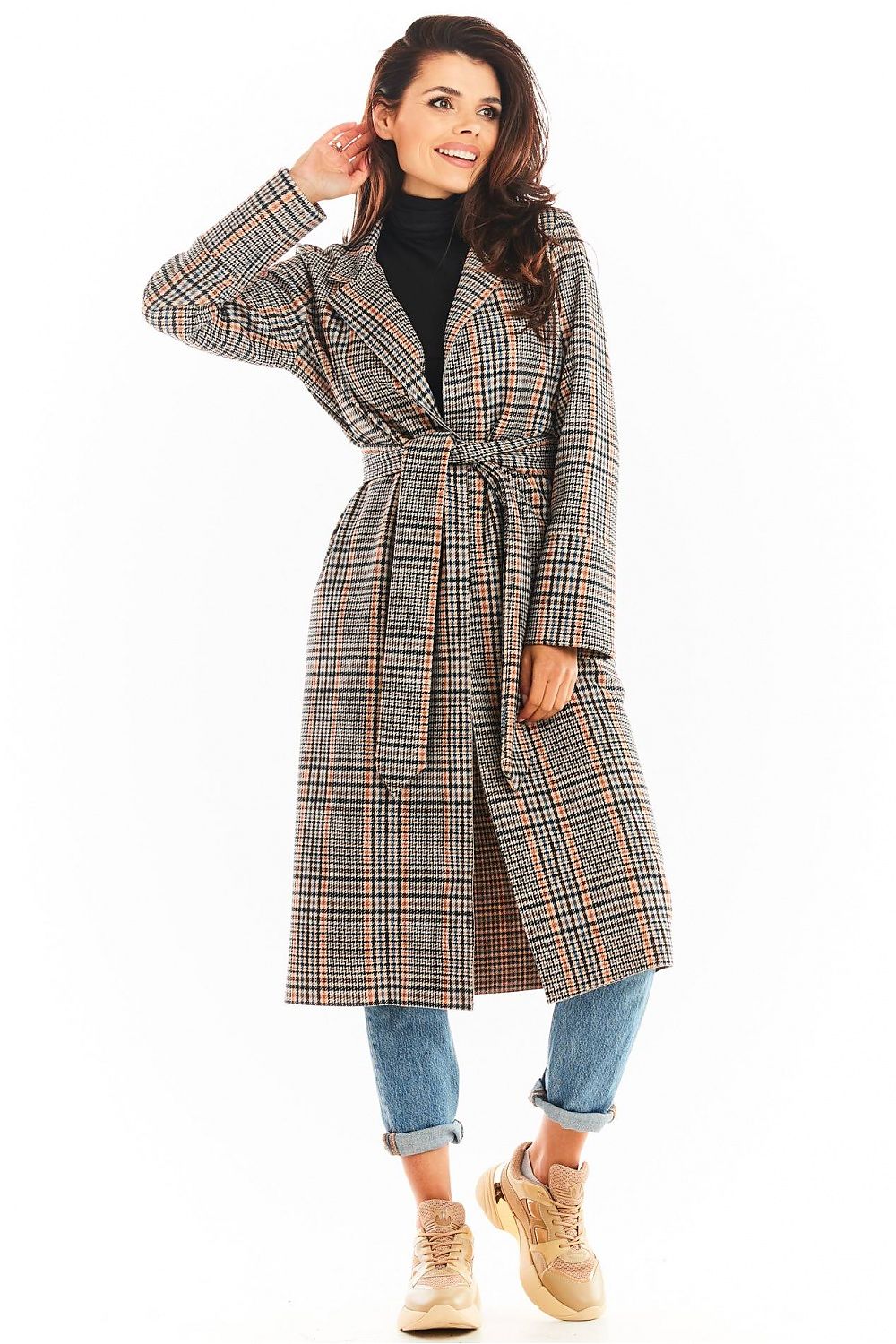 AWANA European Style Plaid Trench Coat with a Belt- Euro Brand