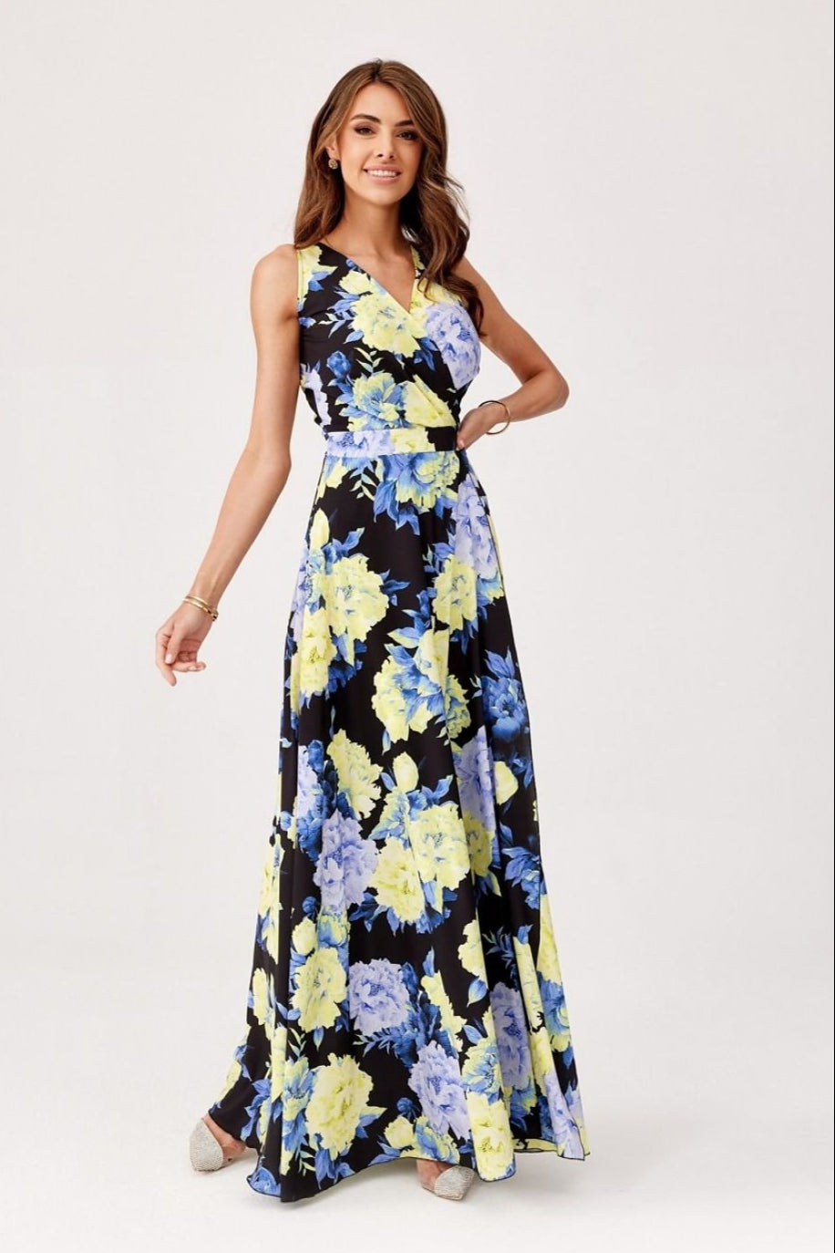 Roco Fashion Women's Flared Maxi Sleeveless Floral Dress