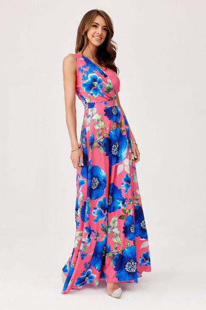 Roco Fashion Women's Flared Maxi Sleeveless Floral Dress