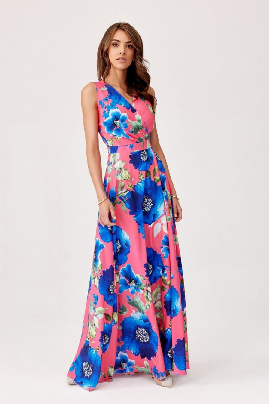 Roco Fashion Women's Flared Maxi Sleeveless Floral Dress