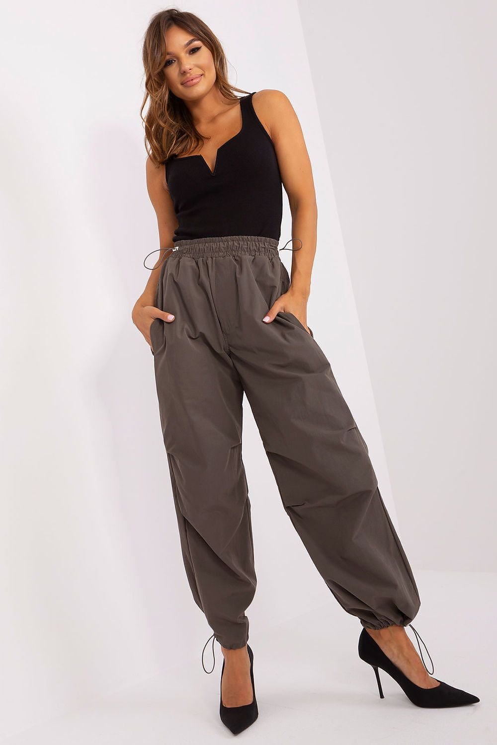 Och Bella Women Parachute Trousers with Drawstring Waist & Ankles