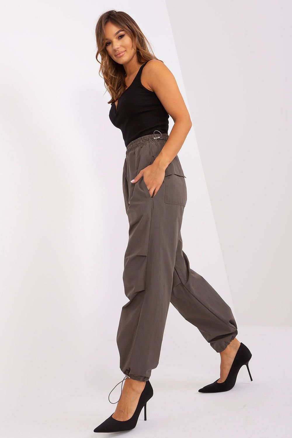 Och Bella Women Parachute Trousers with Drawstring Waist & Ankles