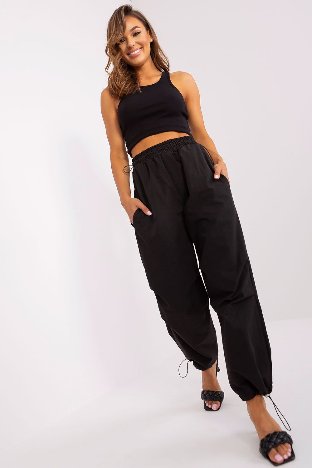 Och Bella Women Parachute Trousers with Drawstring Waist & Ankles