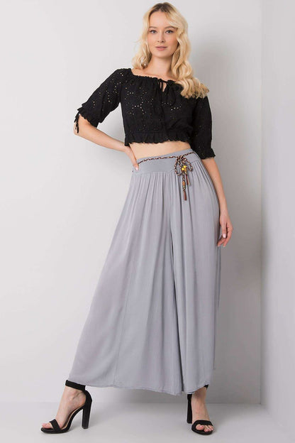 Och Bella Women High-waisted Viscose Wide-leg Pants with Decorative Belt- European Brand