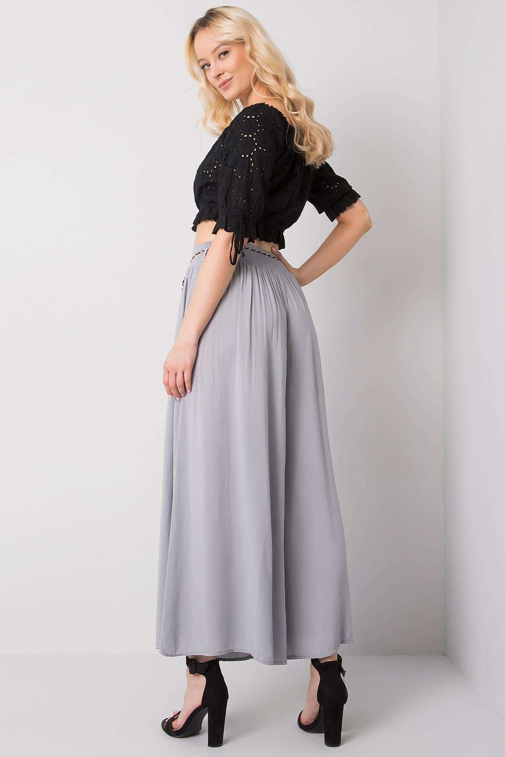 Och Bella Women High-waisted Viscose Wide-leg Pants with Decorative Belt- European Brand