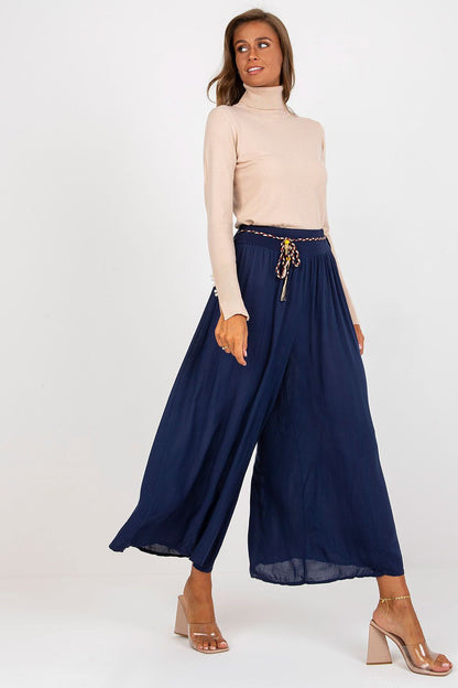 Och Bella Women High-waisted Viscose Wide-leg Pants with Decorative Belt- European Brand