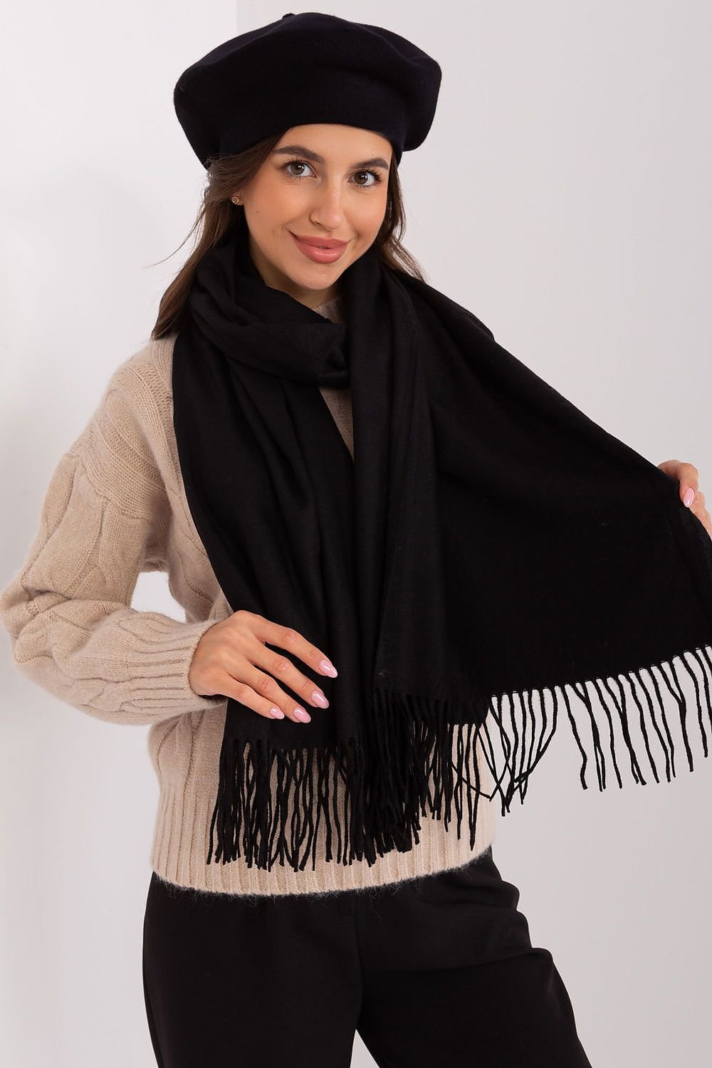 A.T. Long European Winter Shawl with Decorative Tassels