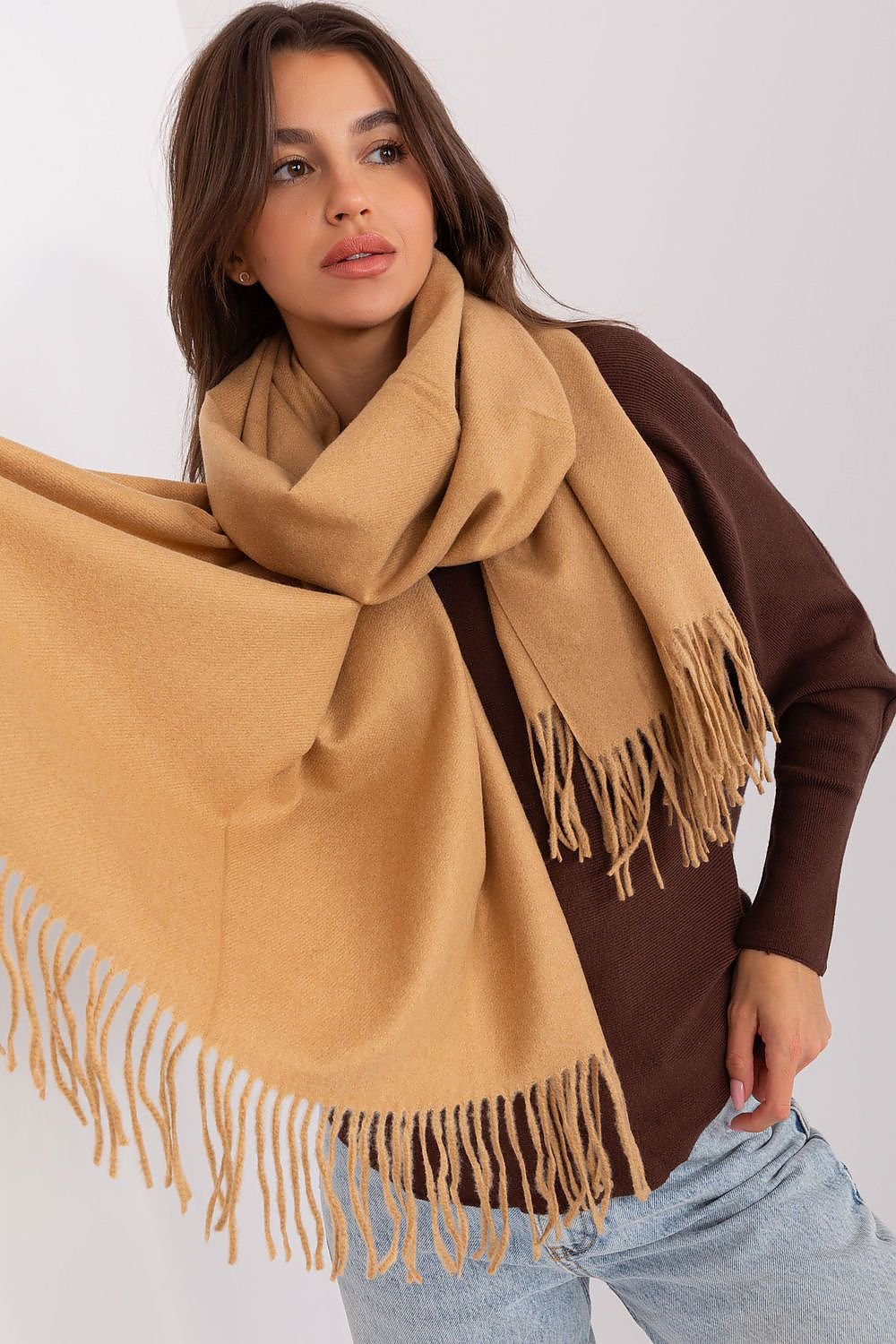 A.T. Long European Winter Shawl with Decorative Tassels