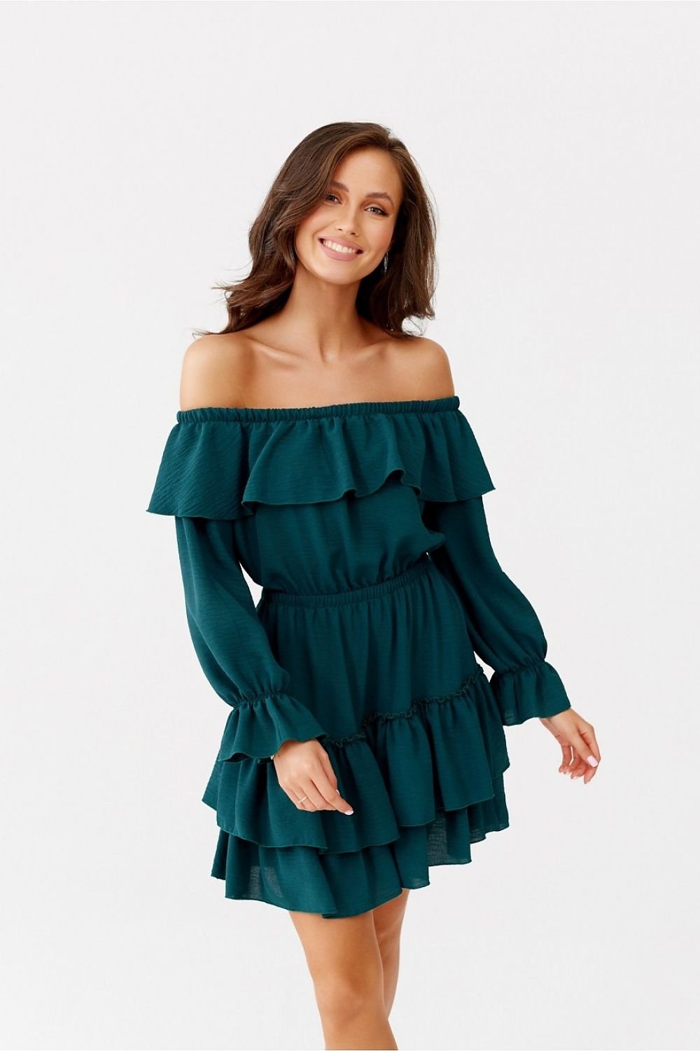 Roco Fashion Women's Solid Off-the-Shoulders European Mini Ruffle Dress