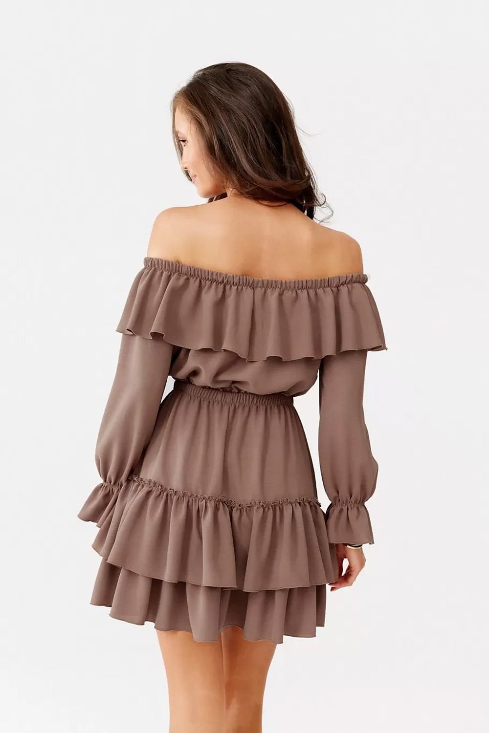 Roco Fashion Women's Solid Off-the-Shoulders European Mini Ruffle Dress