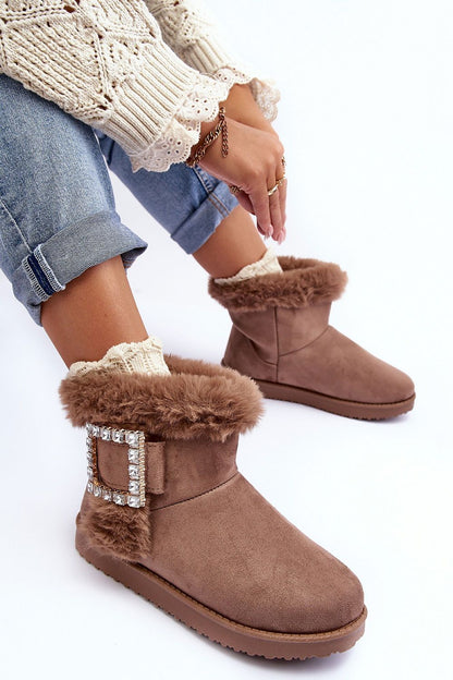 STEP IN STYLE Women's Fashion European Ankle Snow Boots with Decorative Buckle