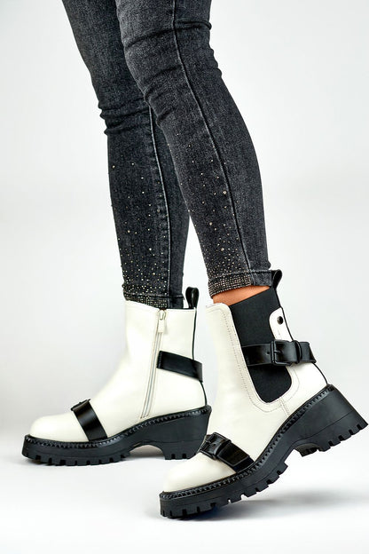 PRIMO White/Black European Ankle Boots