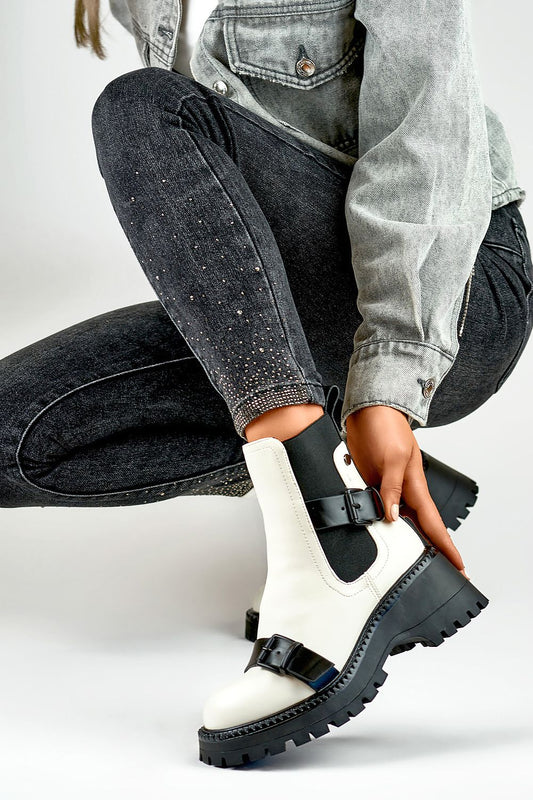 PRIMO White/Black European Ankle Boots