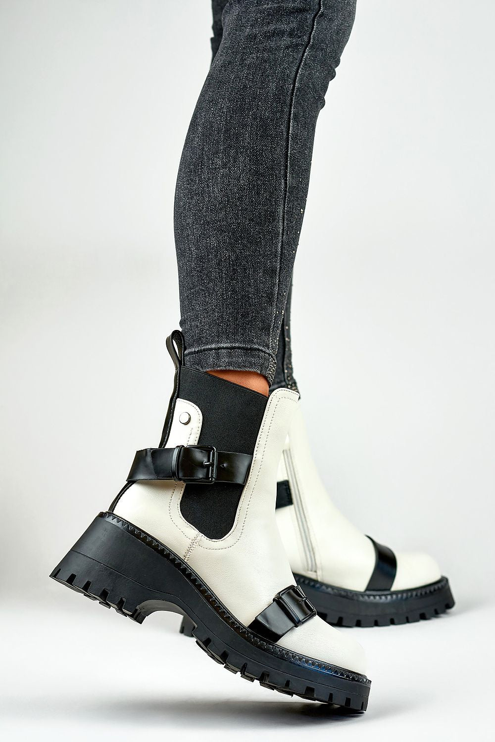 PRIMO White/Black European Ankle Boots