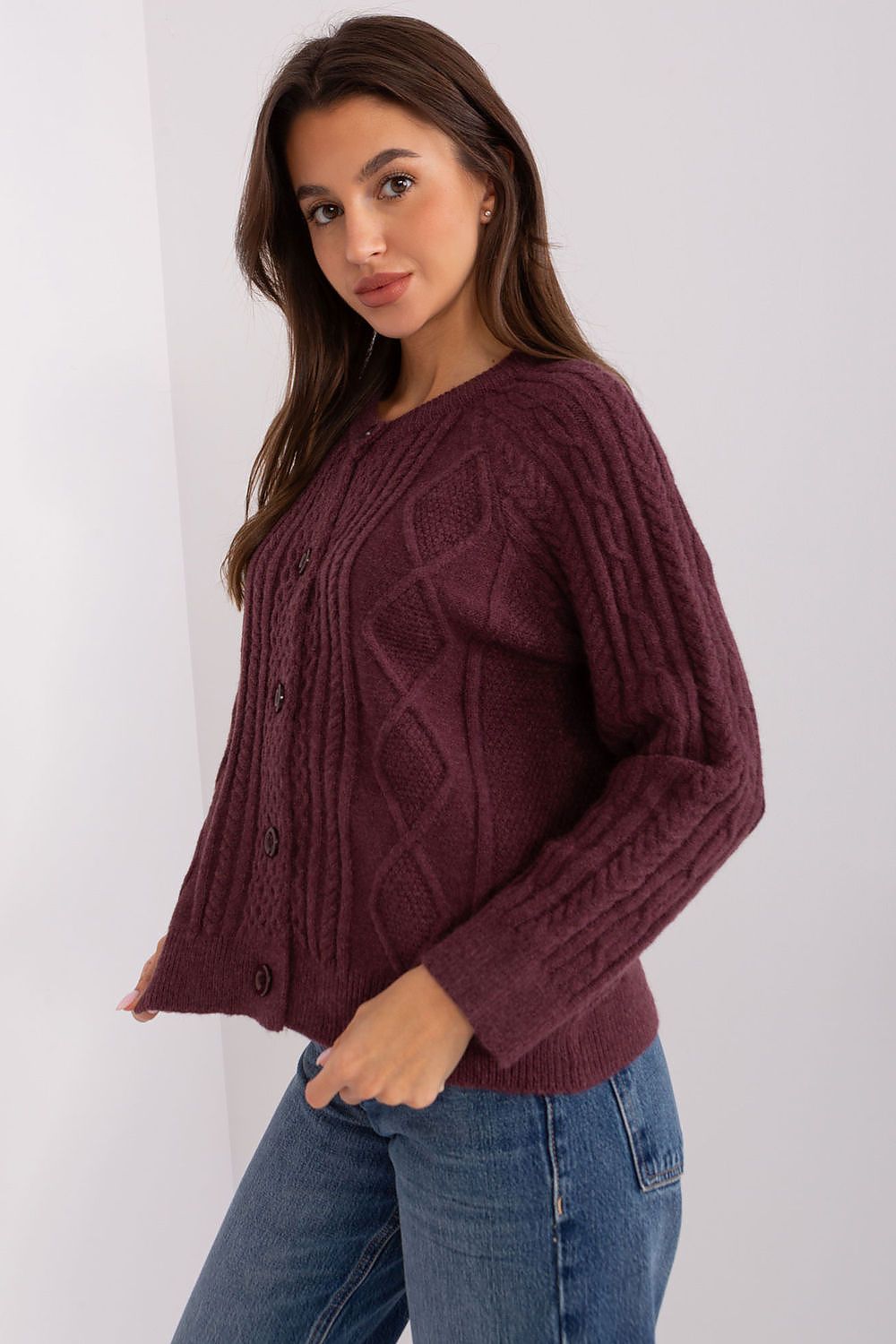 A.T. Textured European Knitted Buttoned Sweater Cardigan