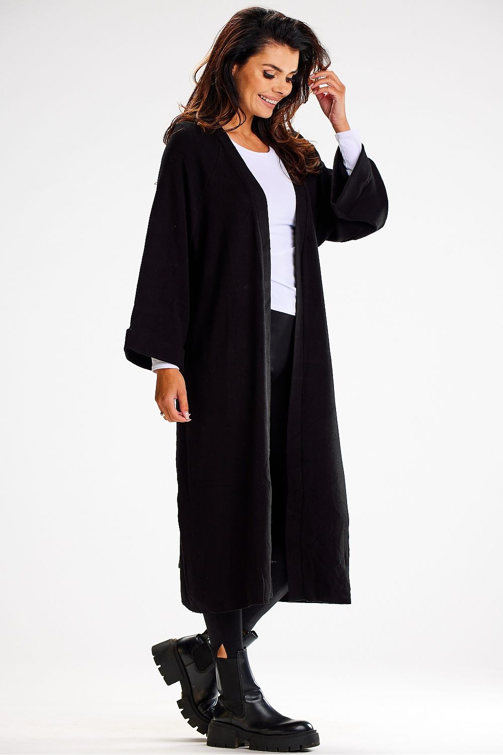 AWAMA Women's Belted European Open-Front Cardigan with Wide Sleeves.