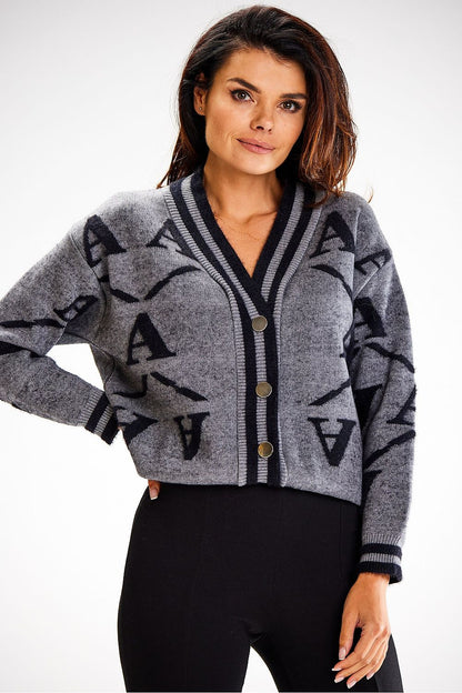 AWAMA European Two-tone Letter Buttoned Cardigan