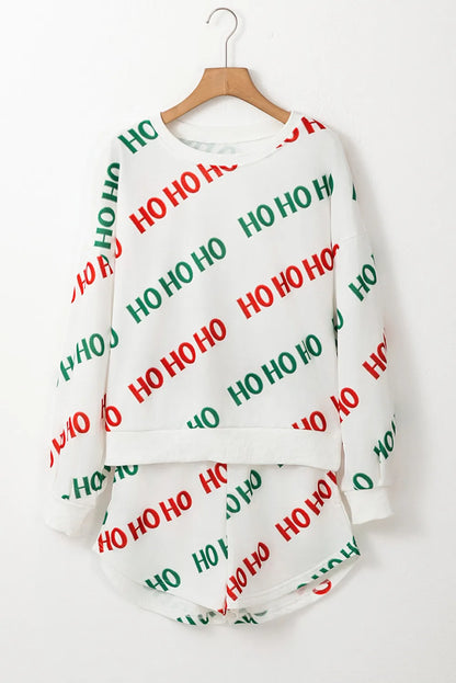 SYNZ 2 Piece " Ho Ho Ho" Letter Print Lounge Top and Shorts Set