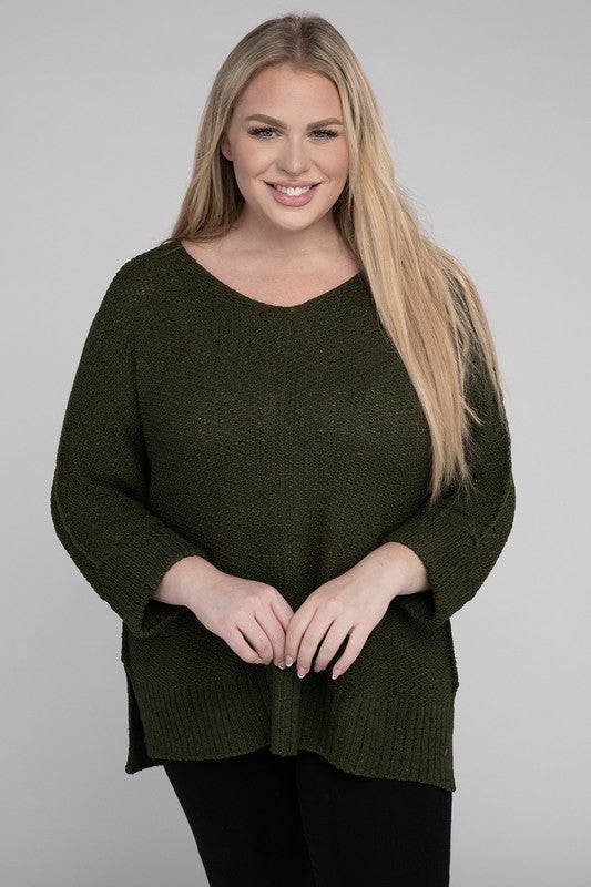 EESOME Plus Size Crew Neck Knit Sweater