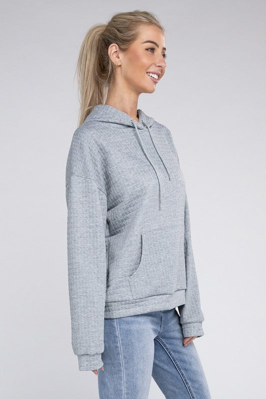 NUVI APPAREL Grey Textured Pocket Drawstring Hoodie