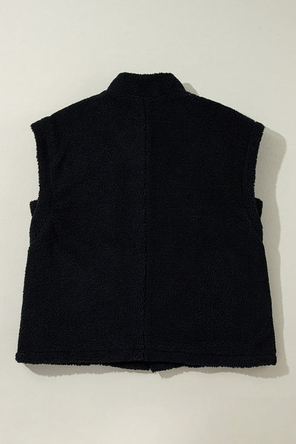 SYNZ Fuzzy Mock Neck Button Up Vest Coat