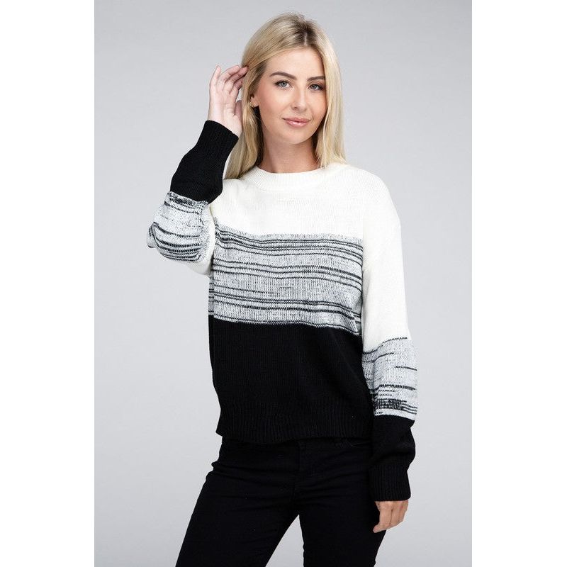 NUVI APPERAL Color Block Round Neck Sweater