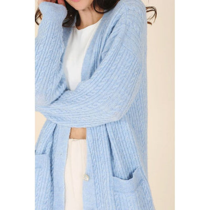 LILOU Light Blue Wool blended cable knitted cardigan