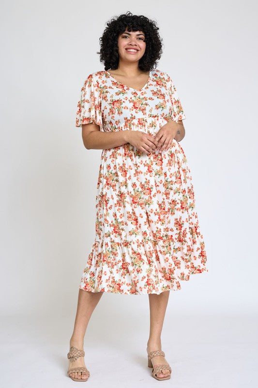 EG FASHION Floral Angel Sleeve Midi Dress