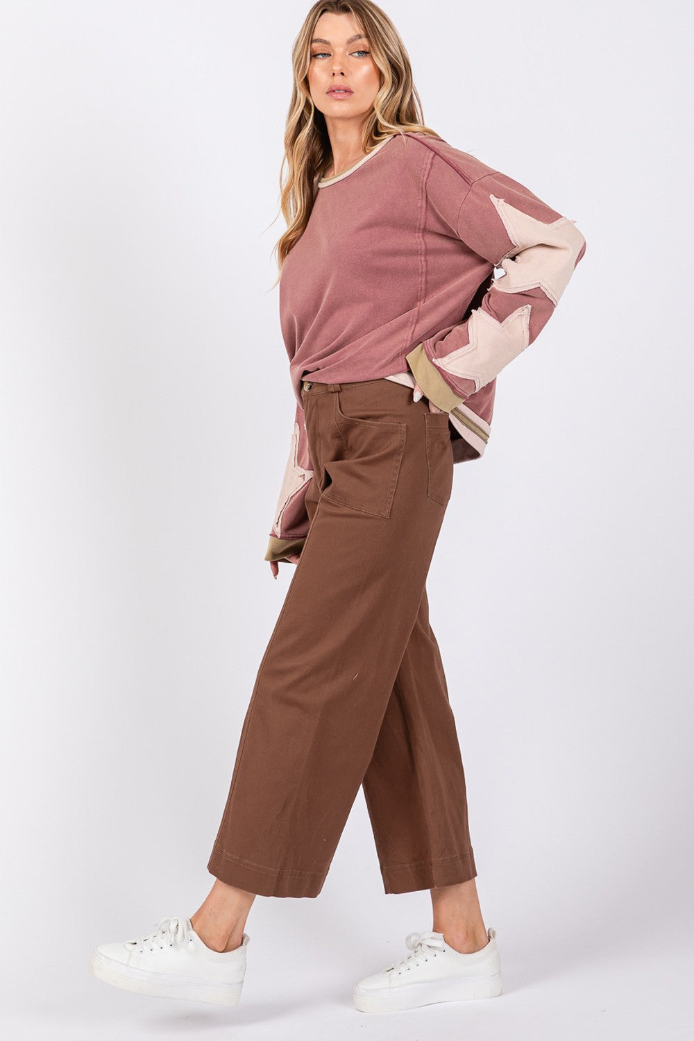 SAGE + FIG Mocha Wide Leg Cropped Pants