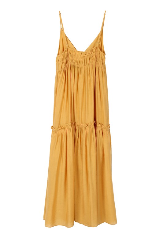 LILOU Casual Mustard Yellow Low Cut SL Tank Dress