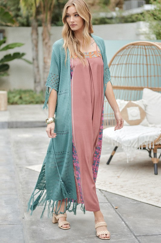 DAVI & DANI Long Summer Cardigan with Fringe