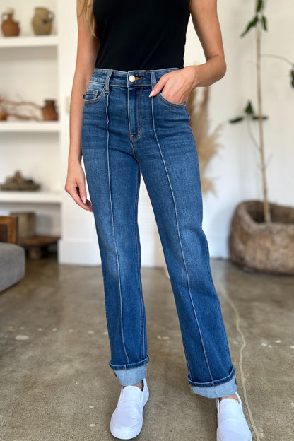 JUDY BLUE Full Size High Waist Front Seam Detail Straight Jeans