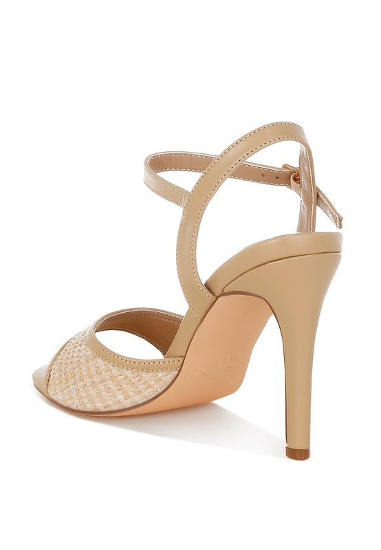 Vilasta Raffia Square Toe Stiletto Heels