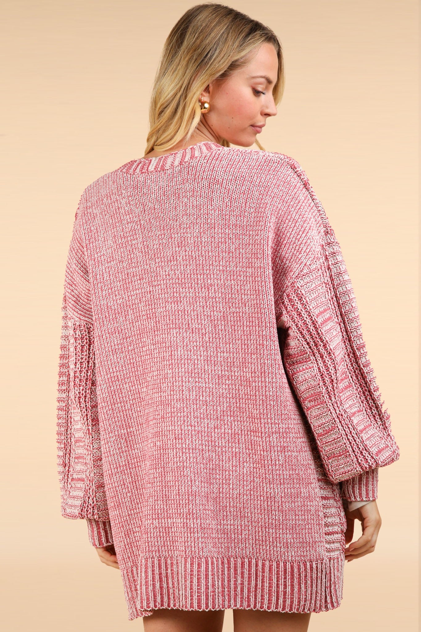 VERY J Cable Knit Open Front Cardigan in Brick color