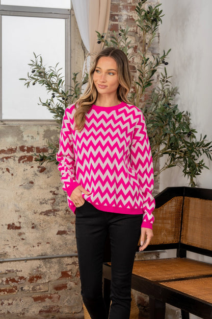 SEW IN LOVE Full Size Wave Stripe Contrast Long Sleeve Sweater