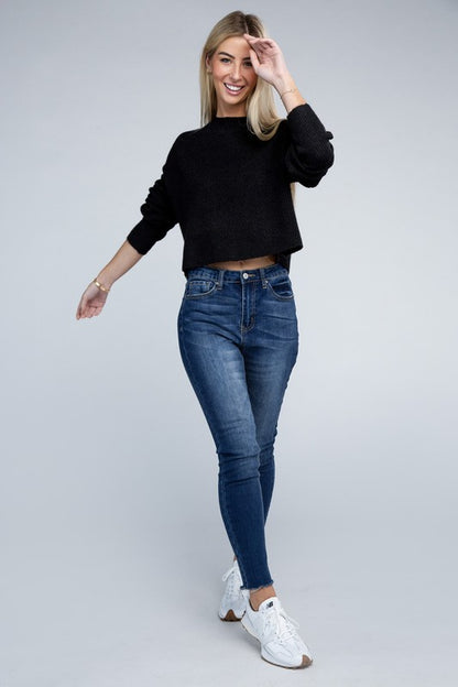 AMBIANCE APPAREL Mock Neck Cropped Pullover Knit Sweater