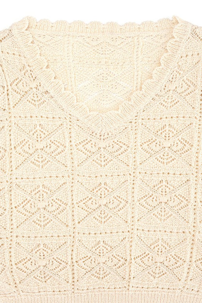 LILOU Ivory Crochet Knit Top