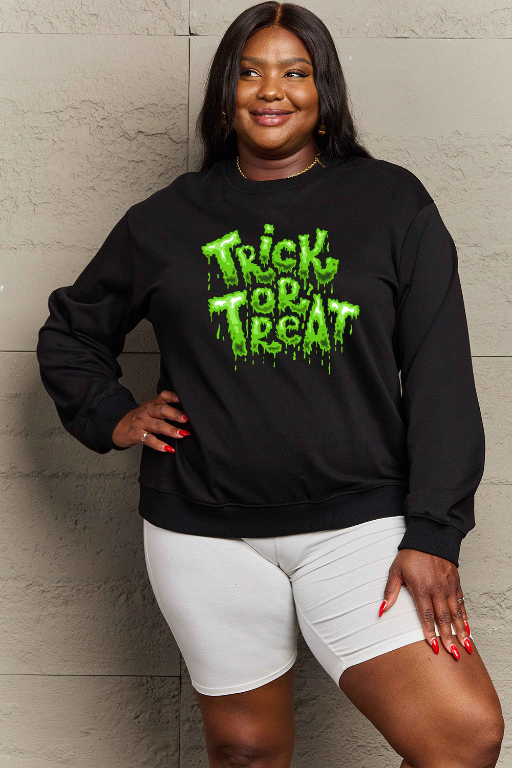 SIMPLY LOVE Full Size "TRICK OR TREAT" Graphic Sweatshirt