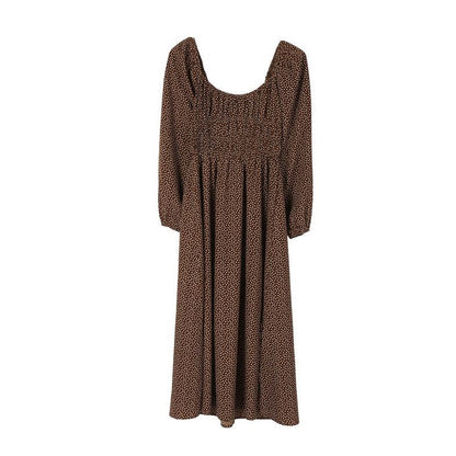 LILOU Square Neck Vintage Puffed Midi Dress