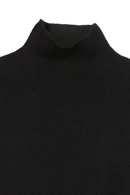 LILOU Black Long Sleeves Mock Neck Lace-up Open Back Top