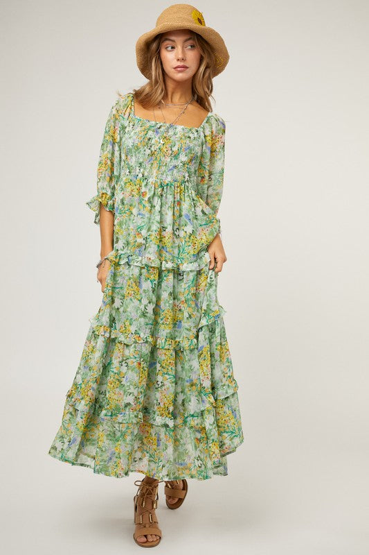 DAVI & DANI Floral Chiffon Midi Dress