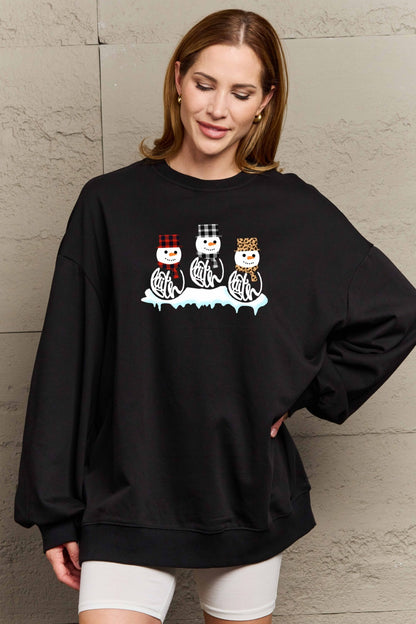 SIMPLY LOVE Full Size Snowmen Graphic Christmas Sweatshirt