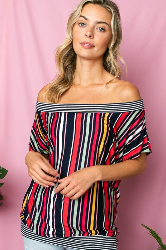 MULTI STRIPE OFF SHOULDER TOP