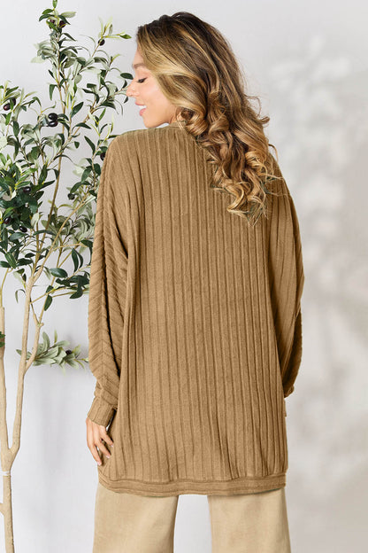 BASIC BAE Full Size Ribbed Cocoon Warm Cardigan