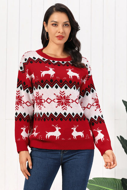 Traditional Reindeer Round Neck Christmas Sweater